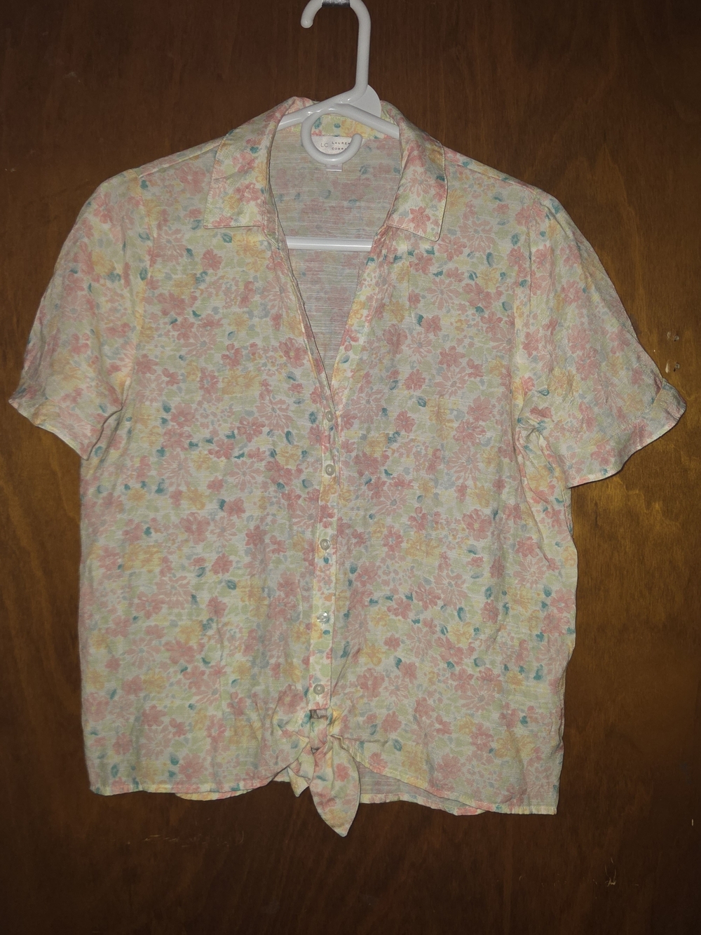 LC Lauren Conrad Pastel Floral Tie Front Button Down Shirt Top Size S